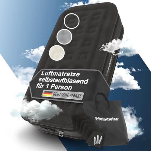 Heimfleiss® Luftbett 1 Person | Premium Aufblasbare Matratze 100x200 cm | Luftmatratze selbstaufblasend ideal nutzbar als Gästematratze & Campingmatratze | Aufblasbares Bett für Kinder & Erwachsene von Heimfleiss