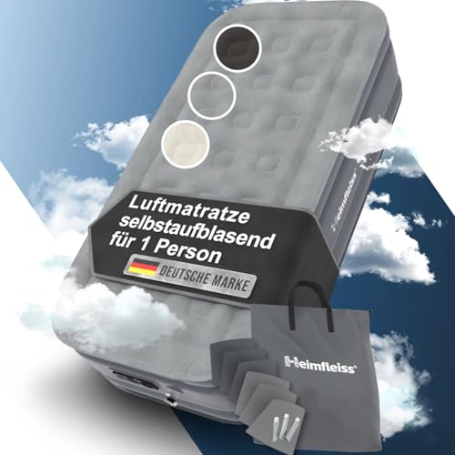 Heimfleiss® Luftmatratze 1 Person | Premium Luftbett selbstaufblasend 100x200 cm | Schnell Aufblasbare Matratze ideal nutzbar als Gästebett & Reisebett | Selbstaufblasbare Camping Air Mattress + Pumpe von Heimfleiss