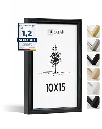 Heimlich® Bilderrahmen 10x15 Schwarz 1-Pack | Bilderrahmen 10x15 Alu | Bilderrahmen Schwarz mit Plexiglas | Fotorahmen 10x15 zum Aufhängen & Aufstellen | Picture Frame 10x15 | Photo Frame 10x15 von Heimlich