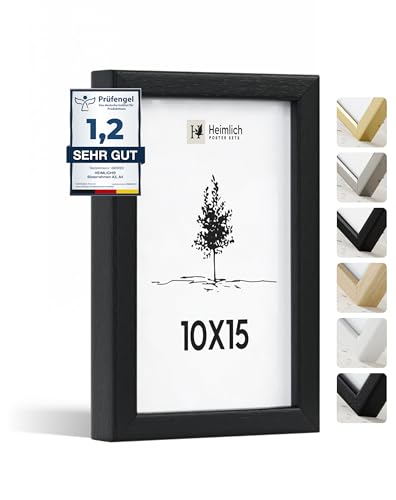 Heimlich® Bilderrahmen 10x15 Schwarz 1-Pack | Bilderrahmen 10x15 Holz | Bilderrahmen Schwarz mit Plexiglas | Fotorahmen 10x15 zum Aufhängen & Aufstellen | Picture Frame 10x15 | Photo Frame 10x15 von Heimlich