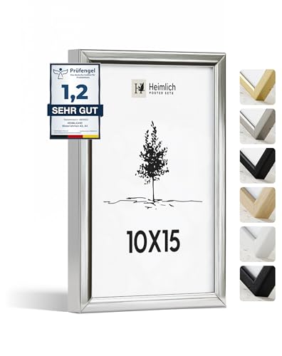 Heimlich® Bilderrahmen 10x15 Silber 1-Pack | Bilderrahmen 10x15 Alu | Kleiner Bilderrahmen Silber mit Plexiglas | Fotorahmen 10x15 zum Aufhängen & Aufstellen | Picture Frame 10x15 | Photo Frame 10x15 von Heimlich