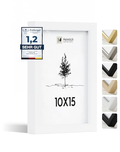 Heimlich® Bilderrahmen 10x15 Weiß 1-Pack | Bilderrahmen 10x15 Holz | Kleiner Bilderrahmen Weiss mit Plexiglas | Fotorahmen 10x15 zum Aufhängen & Aufstellen | Picture Frame 10x15 | Photo Frame 10x15 von Heimlich