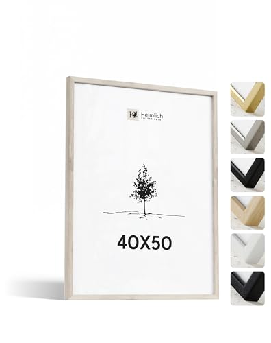 Heimlich® 1x Bilderrahmen 40x50 cm Eiche Rahmen 1-Pack | Dokumentenrahmen 40x50 cm Groß Collage | Holzrahmen Holz-Bilderrahmen Echtholz | Picture Frame 40x50 Fotorahmen zum Aufhängen von Heimlich