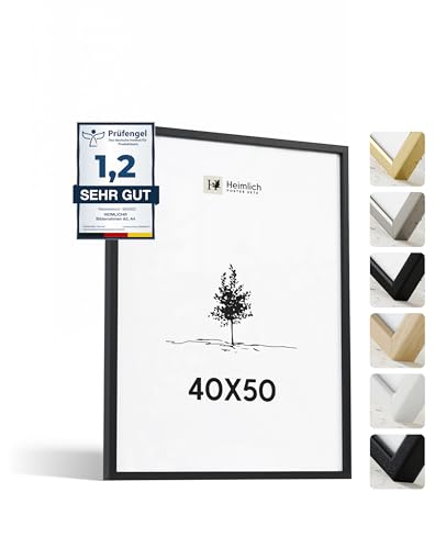 Heimlich® 1x Bilderrahmen 40x50 cm Schwarz Rahmen 1-Pack | Dokumentenrahmen 40x50 cm Groß Collage | Holzrahmen Holz-Bilderrahmen Echtholz | Picture Frame 40x50 Fotorahmen zum Aufhängen von Heimlich