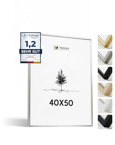 Heimlich® 1x Bilderrahmen 40x50 cm Silber Champagne Metall Rahmen 1-Pack | Dokumentenrahmen 40x50 cm Groß Collage | Metallrahmen Alu-Bilderrahmen Aluminium | Picture Frame 40x50 Fotorahmen von Heimlich