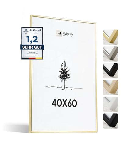 Heimlich® 1x Bilderrahmen 40x60 cm Gold Metall Rahmen 1-Pack | Dokumentenrahmen 40x60 cm Groß Collage | Metallrahmen Alu-Bilderrahmen Aluminium | Picture Frame 40x60 Fotorahmen von Heimlich