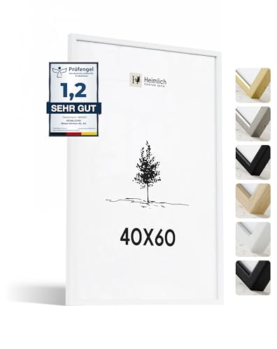 Heimlich® 1x Bilderrahmen 40x60 cm Weiss Rahmen 1-Pack | Dokumentenrahmen 40x60 cm Groß Collage | Holzrahmen Holz-Bilderrahmen Echtholz | Picture Frame 40x60 Fotorahmen zum Aufhängen von Heimlich