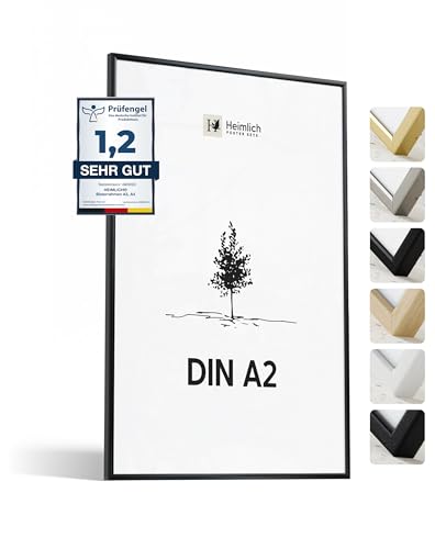 Heimlich® 1x Bilderrahmen DIN A2 42x59,4 cm Schwarz Metall Rahmen 1-Pack | Dokumentenrahmen 42x59,4 cm Groß Collage | Metallrahmen Alu-Bilderrahmen Aluminium | Picture Frame 42x60 Fotorahmen von Heimlich