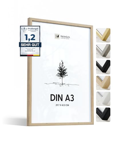 Heimlich® 1x Bilderrahmen DIN A3 30x42 cm Natur Eiche Holz Rahmen 1-Pack | Dokumentenrahmen 29,7x42 cm Groß Collage | Holzrahmen Holz-Bilderrahmen Echtholz | Picture Frame A3 Fotorahmen von Heimlich