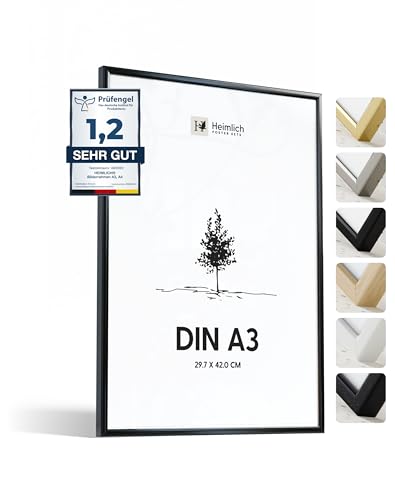 Heimlich® 1x Bilderrahmen DIN A3 30x42 cm Schwarz Metall Rahmen 1-Pack | Dokumentenrahmen 29,7x42 cm Groß Collage | Metallrahmen Alu-Bilderrahmen Aluminium | Picture Frame A3 Fotorahmen von Heimlich