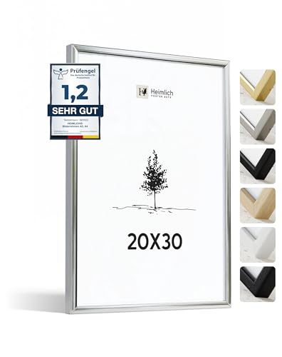 Heimlich® 1x Bilderrahmen 20x30 cm Silber Champagne Metall Rahmen 1-Pack | Dokumentenrahmen 20x30 cm Klein Collage | Metallrahmen Alu-Bilderrahmen Poster Aluminium | Picture Frame 20x30 Fotorahmen von Heimlich