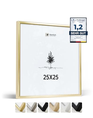 Heimlich® 1x Bilderrahmen 25x25 cm Gold Metall Rahmen 1-Pack | Dokumentenrahmen 25x25 cm Groß Collage | Metallrahmen Alu-Bilderrahmen Poster Aluminium | Picture Frame 25x25 Quadratischer Bilderrahmen von Heimlich