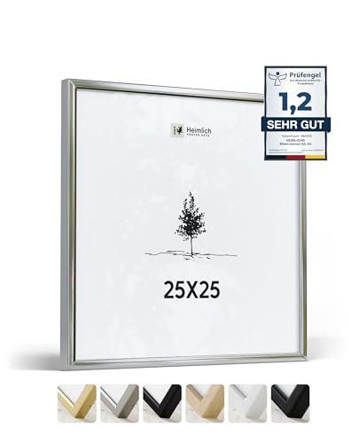 Heimlich® 1x Bilderrahmen 25x25 cm Silber Champagne Metall Rahmen 1-Pack | Dokumentenrahmen 25x25 cm Groß Collage | Metallrahmen Alu-Bilderrahmen Poster Aluminium | Quadratischer Bilderrahmen 25x25 von Heimlich