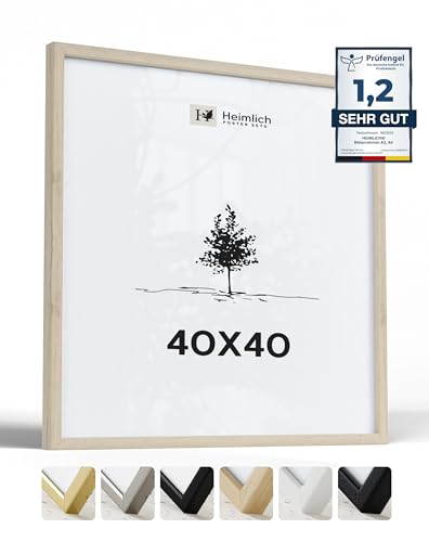 Heimlich® 1x Bilderrahmen 40x40 cm Eiche Rahmen 1-Pack | Dokumentenrahmen 40x40 cm Groß Collage | Holzrahmen Holz-Bilderrahmen Poster Echtholz | Picture Frame 40x40 Quadratischer Bilderrahmen von Heimlich