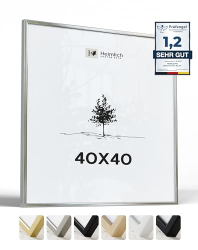 Heimlich® 1x Bilderrahmen 40x40 cm Silber Champagne Metall Rahmen 1-Pack | Dokumentenrahmen 40x40 cm Groß Collage | Metallrahmen Alu-Bilderrahmen Poster Aluminium | Quadratischer Bilderrahmen 40x40 von Heimlich