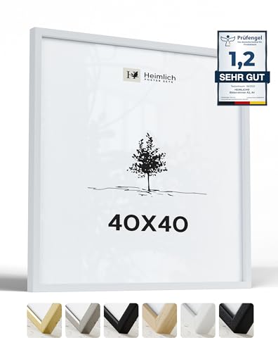 Heimlich® 1x Bilderrahmen 40x40 cm Weiss Rahmen 1-Pack | Dokumentenrahmen 40x40 cm Groß Collage | Holzrahmen Holz-Bilderrahmen Poster Echtholz | Picture Frame 40x40 Quadratischer Bilderrahmen von Heimlich