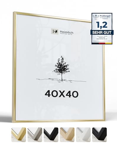 Heimlich® 1x Bilderrahmen 40x40cm Gold Metall Rahmen 1-Pack | Dokumentenrahmen 40x40cm Groß Collage | Metallrahmen Alu-Bilderrahmen Poster Aluminium | Picture Frame 40x40 Quadratischer Bilderrahmen von Heimlich