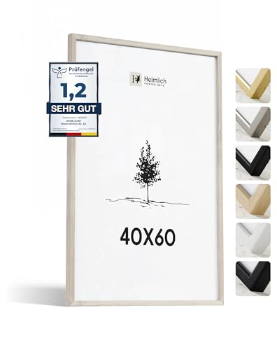 Heimlich® 1x Bilderrahmen 40x60 cm Eiche Rahmen 1-Pack | Dokumentenrahmen 40x60 cm Groß Collage | Holzrahmen Holz-Bilderrahmen Echtholz | Picture Frame 40x60 Fotorahmen zum Aufhängen von Heimlich