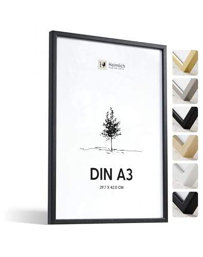 Heimlich® - Bilderrahmen - A3 29,7x42 cm, Ayous-Holz, Schwarz - Kleiner Posterrahmen - Nur zur Wandmontage von Heimlich