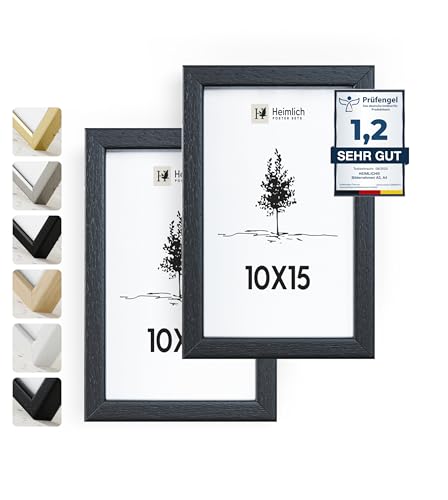 Heimlich® Bilderrahmen 10x15 Schwarz 2-Pack | Bilderrahmen 10x15 Holz | Bilderrahmen Set Schwarz mit Plexiglas | Fotorahmen 10x15 zum Aufhängen & Aufstellen | Picture Frame 10x15 | Photo Frame 10x15 von Heimlich