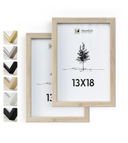 Heimlich® - Bilderrahmen - 13x18 cm, Eichenholz, 2er-Set - Mittlerer Bilderrahmen mit Folienabdeckung - Wandmontage oder Tischaufsteller von Heimlich
