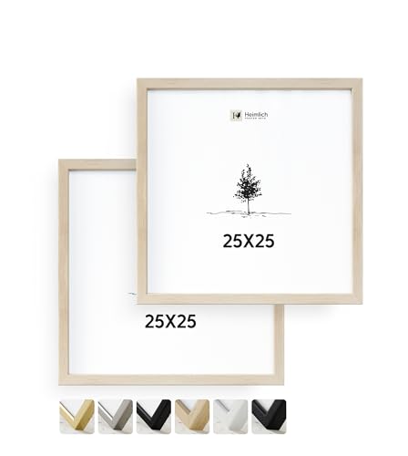 Heimlich® – Bilderrahmen – 25 x 25 cm, Ayous-Holz, Eichenfarbe, 2er-Pack – Kleine quadratische Bilderrahmen mit Kunststoffabdeckung – Nur zur Wandmontage von Heimlich