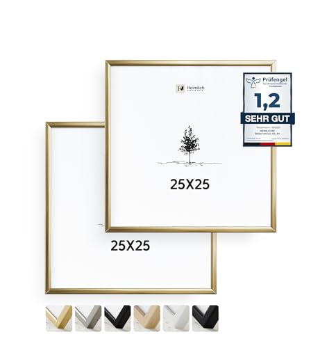 Heimlich® 2x Bilderrahmen 25x25 cm Gold Metall Rahmen 2-Pack | Dokumentenrahmen 25x25 cm Groß Collage | Metallrahmen Alu-Bilderrahmen Aluminium | Picture Frame 25x25 Quadratischer Bilderrahmen von Heimlich