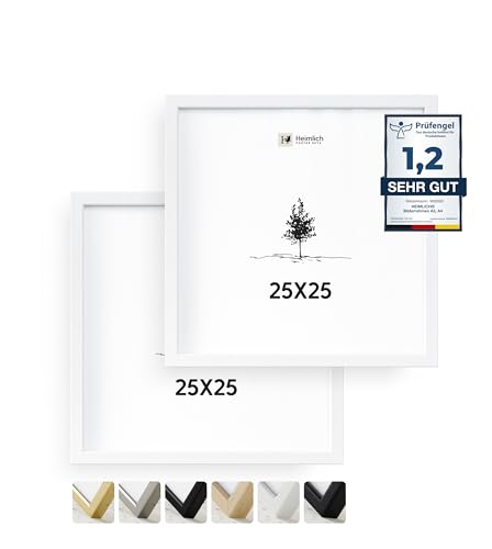 Heimlich® 2x Bilderrahmen 25x25 cm Weiss Rahmen 2-Pack | Dokumentenrahmen 25x25 cm Groß Collage | Holzrahmen Holz-Bilderrahmen Echtholz | Picture Frame 25x25 Quadratischer Bilderrahmen von Heimlich