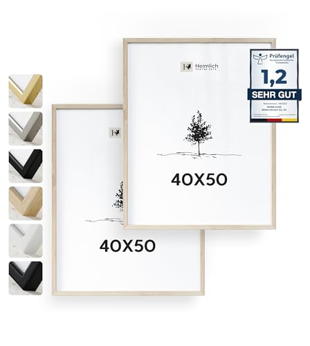 Heimlich® 2x Bilderrahmen 40x50 cm Eiche Rahmen 2-Pack | Dokumentenrahmen 40x50 cm Groß Collage | Holzrahmen Holz-Bilderrahmen Echtholz | Picture Frame 40x50 Fotorahmen zum Aufhängen von Heimlich