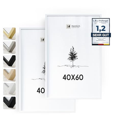 Heimlich® 2x Bilderrahmen 40x60 cm Weiss Rahmen 2-Pack | Dokumentenrahmen 40x60 cm Groß Collage | Holzrahmen Holz-Bilderrahmen Echtholz | Picture Frame 40x60 Fotorahmen zum Aufhängen von Heimlich