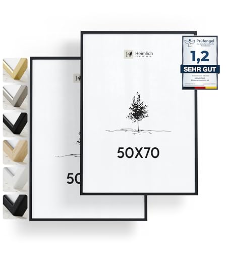 Heimlich® 2x Bilderrahmen 50x70 cm Schwarz Rahmen 2-Pack | Dokumentenrahmen 50x70 cm Groß Collage | Holzrahmen Holz-Bilderrahmen Poster Echtholz | Picture Frame 50x70 Fotorahmen zum Aufhängen von Heimlich