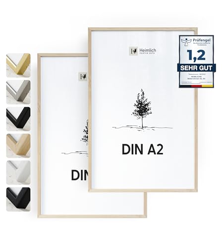 Heimlich® 2x Bilderrahmen DIN A2 42x59,4 cm Eiche Rahmen 2-Pack | Dokumentenrahmen 42x59,4 cm Groß Collage | Holzrahmen Holz-Bilderrahmen Echtholz | Picture Frame 42x60 Fotorahmen zum Aufhängen von Heimlich