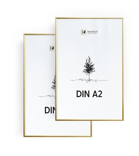 Heimlich® 2x Bilderrahmen DIN A2 42x59,4 cm Gold Metall Rahmen 2-Pack | Dokumentenrahmen 42x59,4 cm Groß Collage | Metallrahmen Alu-Bilderrahmen Aluminium | Picture Frame 42x60 Fotorahmen von Heimlich