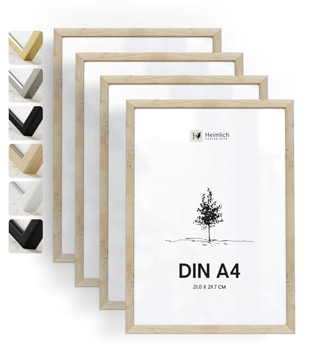 Heimlich® - Bilderrahmen - A4 21x30 cm, Eichenholz, 4er-Pack - Urkunden-, Diplom- und Urkundenrahmen mit Folienabdeckung - Wandmontage oder Tischaufsteller von Heimlich