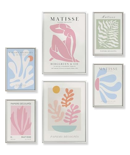 Heimlich® 6er Poster Set mit Bilderrahmen Holz Eiche | Matisse Pastell | Modernes Design Bilder Wohnzimmer | Poster & Kunstdrucke | Farbenfroh in Pastelltönen | 2X A3 (30x42 cm) & 4X A4 (21x30 cm) von Heimlich