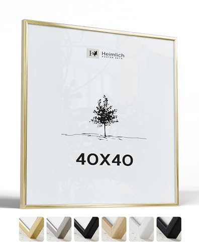 Heimlich® - Bilderrahmen - 40x40 cm, Aluminium, Gold - Großer quadratischer Bilderrahmen mit Kunststoffabdeckung - Nur zur Wandmontage von Heimlich