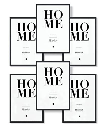 Heimlich® Bilderrahmen Collage 6x DIN A4 ALU Schwarz | Bilderrahmen 21 x 29,7 cm (8.3 x 11.7 in) Schwarz mit bruchsicherem Acrylglas | Bilderrahmen Set ALU A4 (6 STK.) von Heimlich
