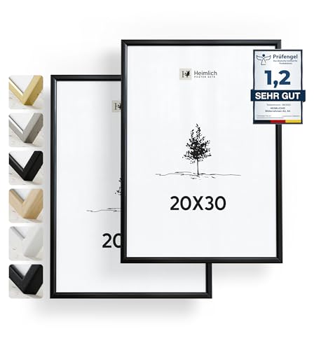 Heimlich® 2x Bilderrahmen 20x30 cm Schwarz Metall Rahmen 2-Pack | Dokumentenrahmen 20x30 cm Klein Collage | Metallrahmen Alu-Bilderrahmen Aluminium | Picture Frame 20x30 Fotorahmen von Heimlich