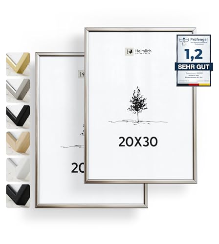 Heimlich® 2x Bilderrahmen 20x30 cm Silber Champagne Metall Rahmen 2-Pack | Dokumentenrahmen 20x30 cm Klein Collage | Metallrahmen Alu-Bilderrahmen Aluminium | Picture Frame 20x30 Fotorahmen von Heimlich