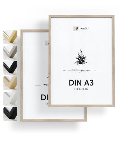 Heimlich® - Bilderrahmen - A3 29,7x42 cm, Eichenholz, 2er-Pack - Kleiner Posterrahmen - Nur zur Wandmontage von Heimlich