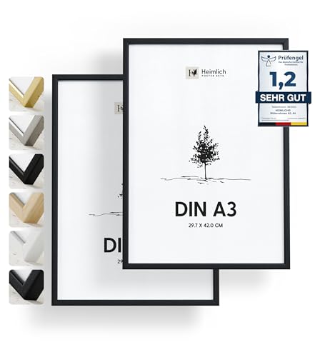 Heimlich® 2x Bilderrahmen DIN A3 30x42 cm Schwarz Holz Rahmen 2-Pack | Dokumentenrahmen 29,7x42 cm Groß Collage | Holzrahmen Holz-Bilderrahmen Poster Echtholz | Picture Frame A3 Fotorahmen von Heimlich