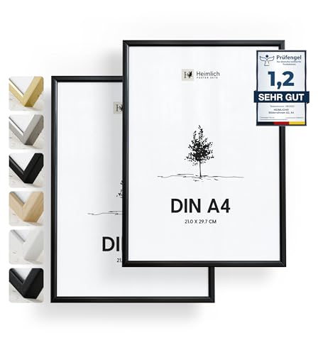 Heimlich® 2x Bilderrahmen DIN A4 21x30 cm Schwarz Metall Rahmen 2-Pack | Dokumentenrahmen 21x29,7 cm Klein Collage | Metallrahmen Alu-Bilderrahmen Aluminium | Picture Frame A4 Fotorahmen von Heimlich