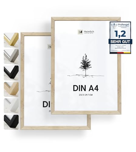 Heimlich® 2x Bilderrahmen DIN A4 21x30 cm Eiche Holz Rahmen 2-Pack | Dokumentenrahmen 21x29,7 cm Klein Collage | Holzrahmen Holz-Bilderrahmen Poster Echtholz | Picture Frame A4 Fotorahmen von Heimlich