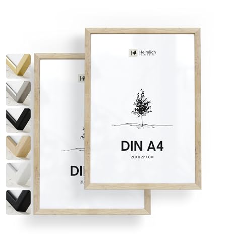 Heimlich® - Bilderrahmen - A4 21x30 cm, Eichenholz, 2er-Pack - Urkunden-, Diplom- und Urkundenrahmen mit Kunststoffabdeckung - Wandmontage oder Tischaufsteller von Heimlich