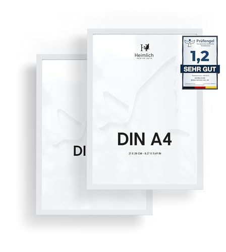 Heimlich® Bilderrahmen – A4 21x30 cm, Kiefernholz, Weiß, 2er-Pack – Urkundenrahmen mit Kunststoffabdeckung – Wandmontage oder Tischaufsteller von Heimlich