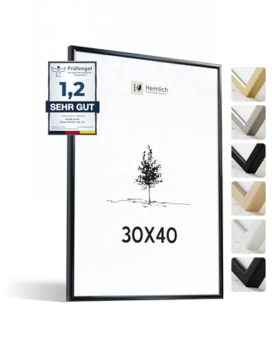 Heimlich® 1x Bilderrahmen 30x40 cm Schwarz Metall Rahmen 1-Pack | Dokumentenrahmen 30x40 cm Groß Collage | Metallrahmen Alu-Bilderrahmen Aluminium | Picture Frame 30x40 Fotorahmen von Heimlich