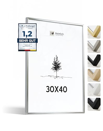 Heimlich® 1x Bilderrahmen 30x40 cm Silber Champagne Metall Rahmen 1-Pack | Dokumentenrahmen 30x40 cm Groß Collage | Metallrahmen Alu-Bilderrahmen Aluminium | Picture Frame 30x40 Fotorahmen von Heimlich