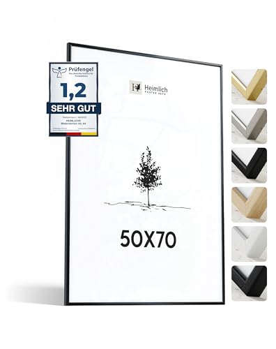 Heimlich® 1x Bilderrahmen 50x70 cm Schwarz Metall Rahmen 1-Pack | Dokumentenrahmen 50x70 cm Groß Collage | Metallrahmen Alu-Bilderrahmen Aluminium | Picture Frame 50x70 von Heimlich