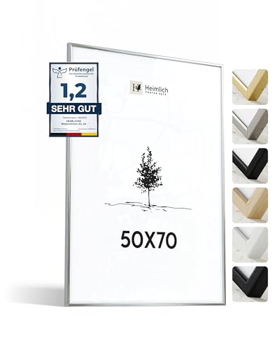 Heimlich® 1x Bilderrahmen 50x70 cm Silber Champagne Metall Rahmen 1-Pack | Dokumentenrahmen 50x70 cm Groß Collage | Metallrahmen Alu-Bilderrahmen Aluminium | Picture Frame 50x70 Fotorahmen von Heimlich