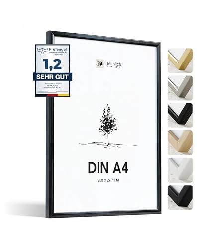 Heimlich® 1x Bilderrahmen DIN A4 21x30 cm Schwarz Metall Rahmen 1-Pack | Dokumentenrahmen 21x29,7 cm Klein Collage | Metallrahmen Alu-Bilderrahmen Aluminium | Picture Frame A4 Fotorahmen von Heimlich